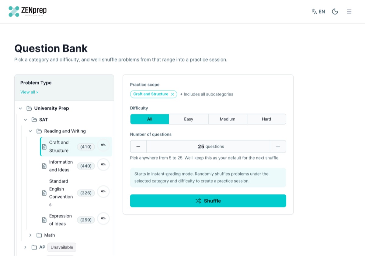 Question bank setup screen